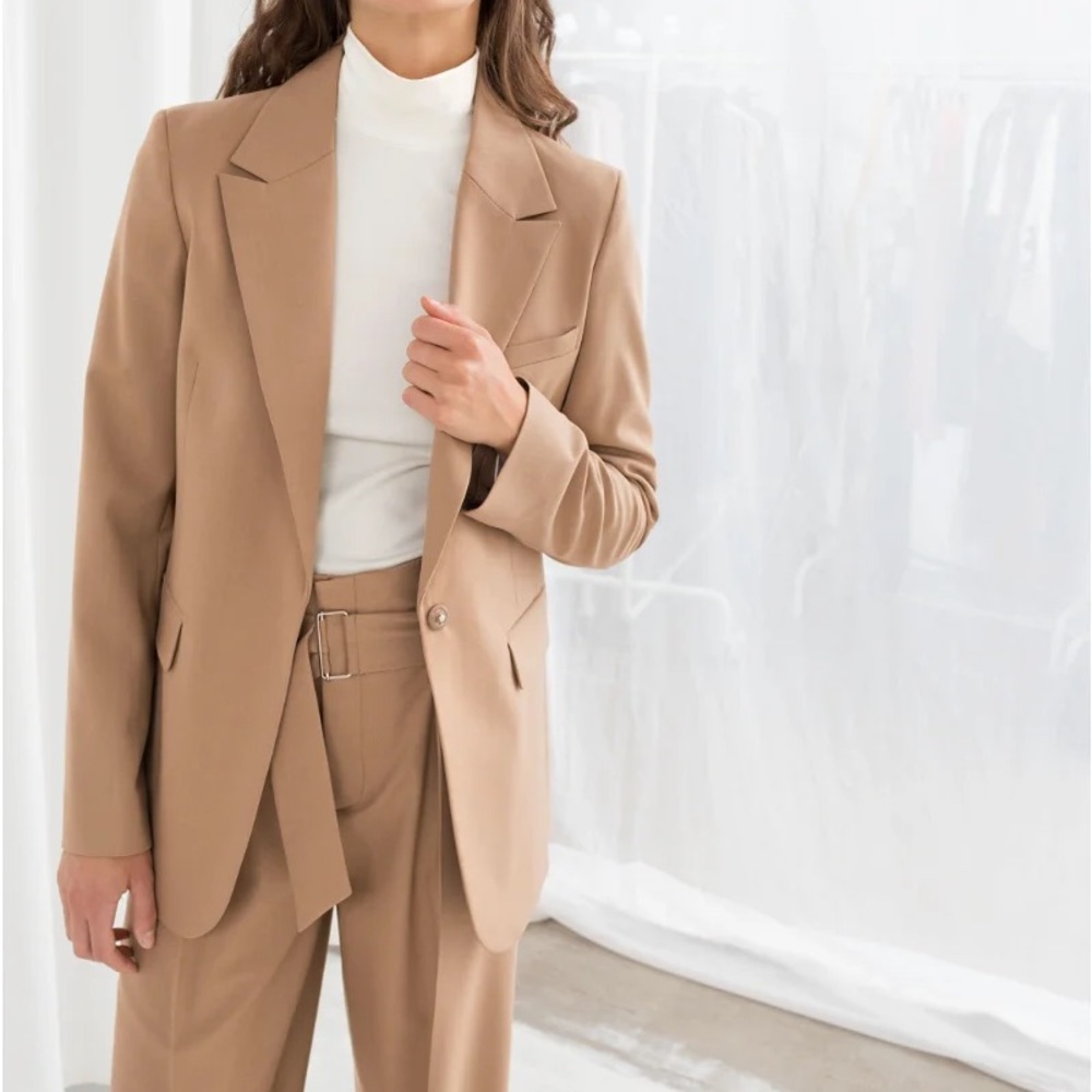 & Other Stories Wool Blend Blazer Size 0 Tailored Beige Brown Tan